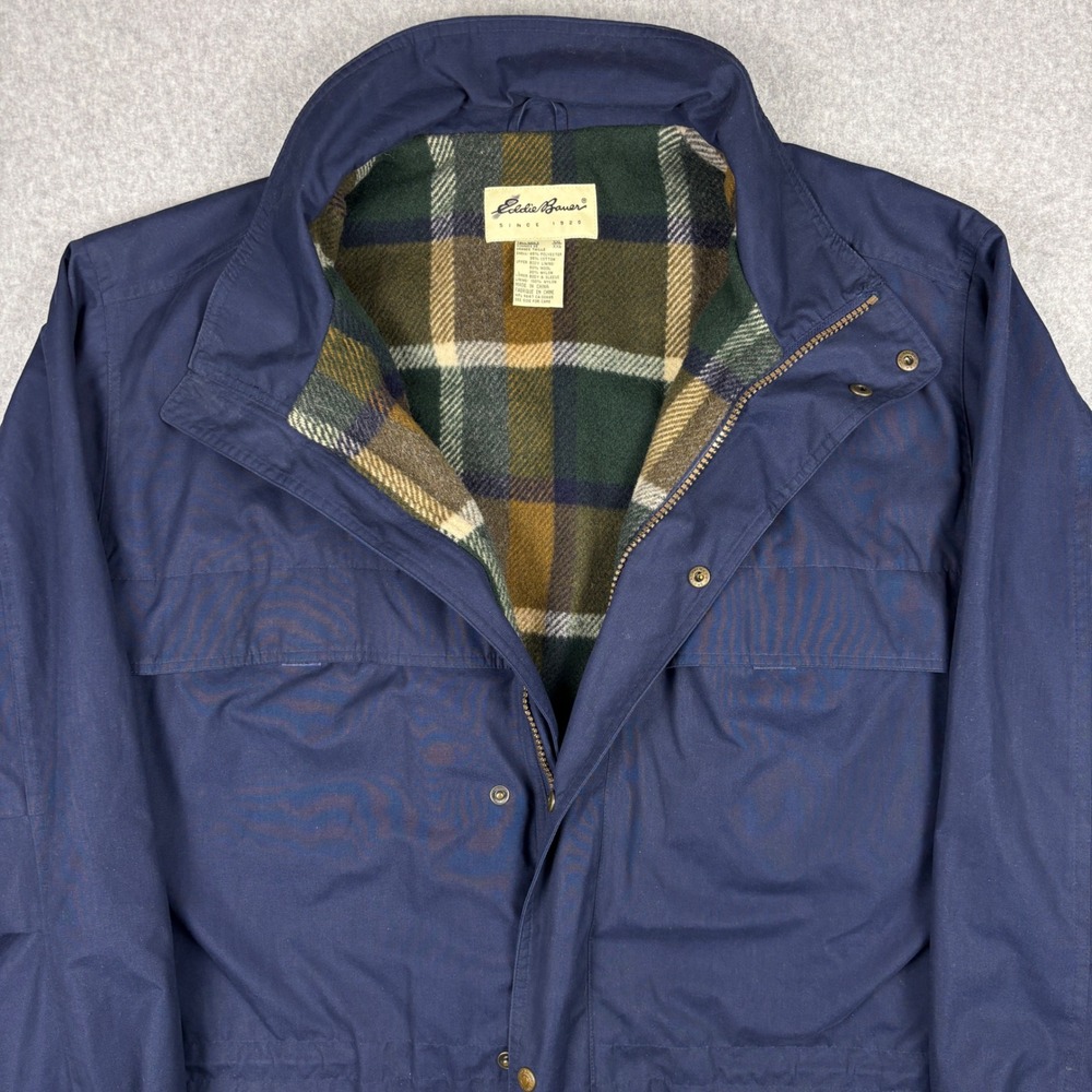 Eddie Bauer Mountain Parka Mens XXL Tall Navy Blue Wool Chore Coat Lined Jacket - Picture 2 of 9